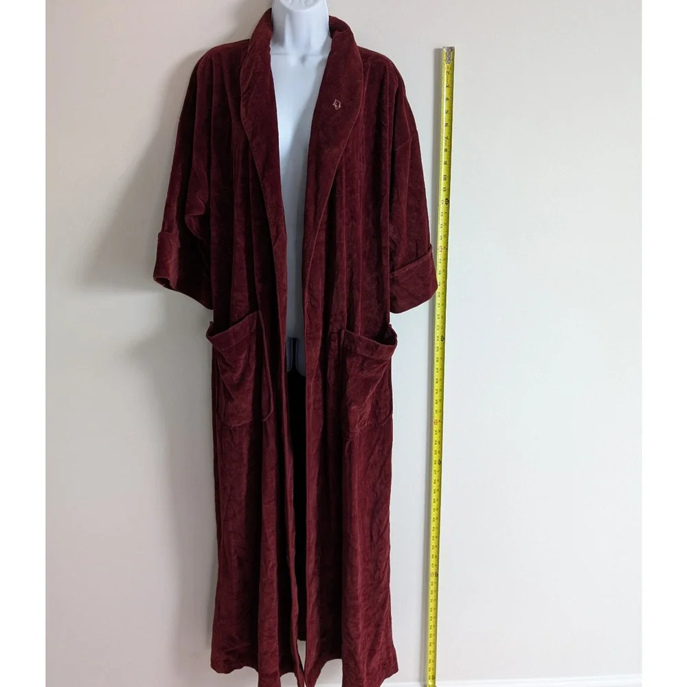 Vintage Christian Dior Robe One Size Red Velour Quiet Luxury Bath Old Money